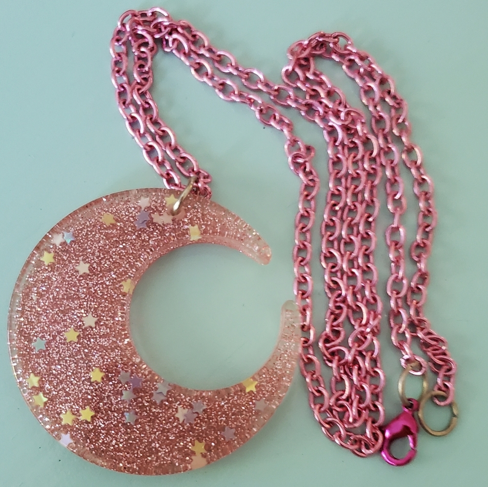 Sparkly pink moon necklace